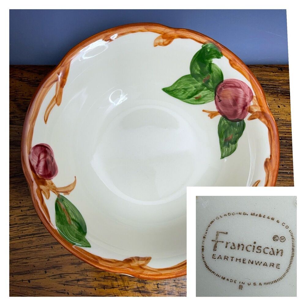 1 Franciscan Apple Vintage Cereal Bowl 6" USA Earthenware 1960’s Brown‎ Logo